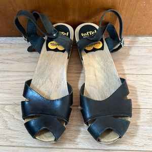 Black Peep-toe Swedish Hasbeens, well used with lots of life left.